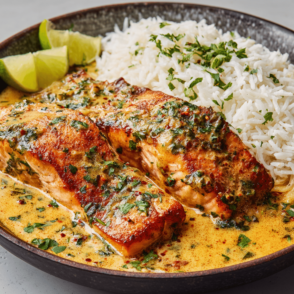 One-Pan Coconut Curry Salmon with Garlic Butter