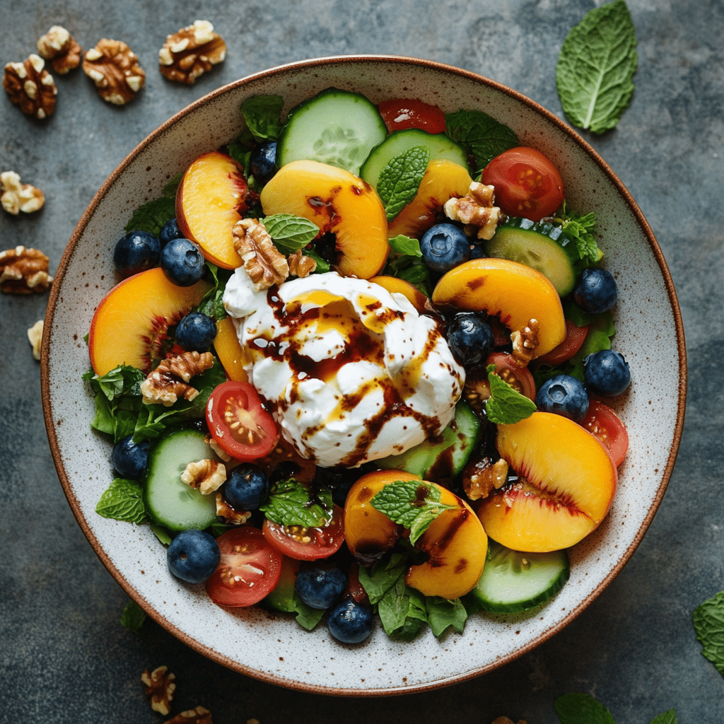 Grilled Peach and Burrata Salad with Balsamic