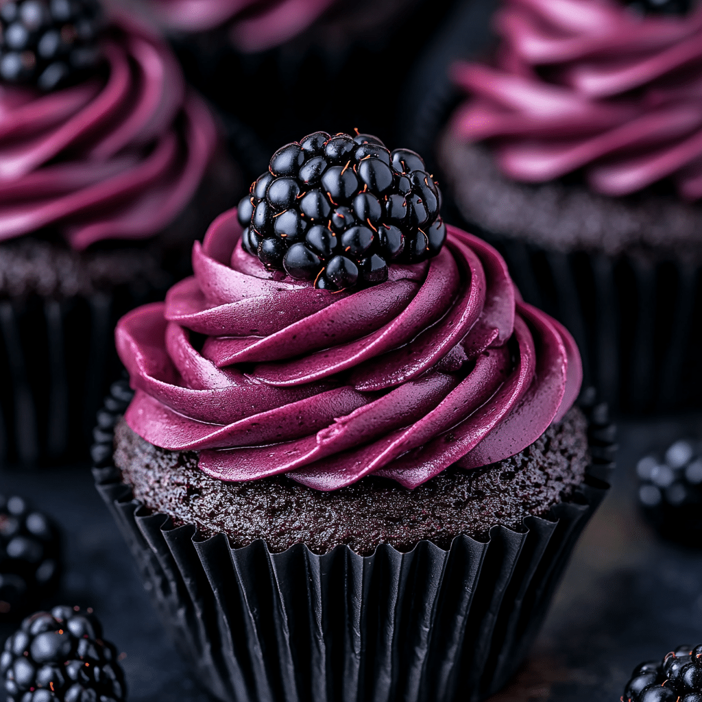 Chocolate Cupcakes with Blackberry Buttercream