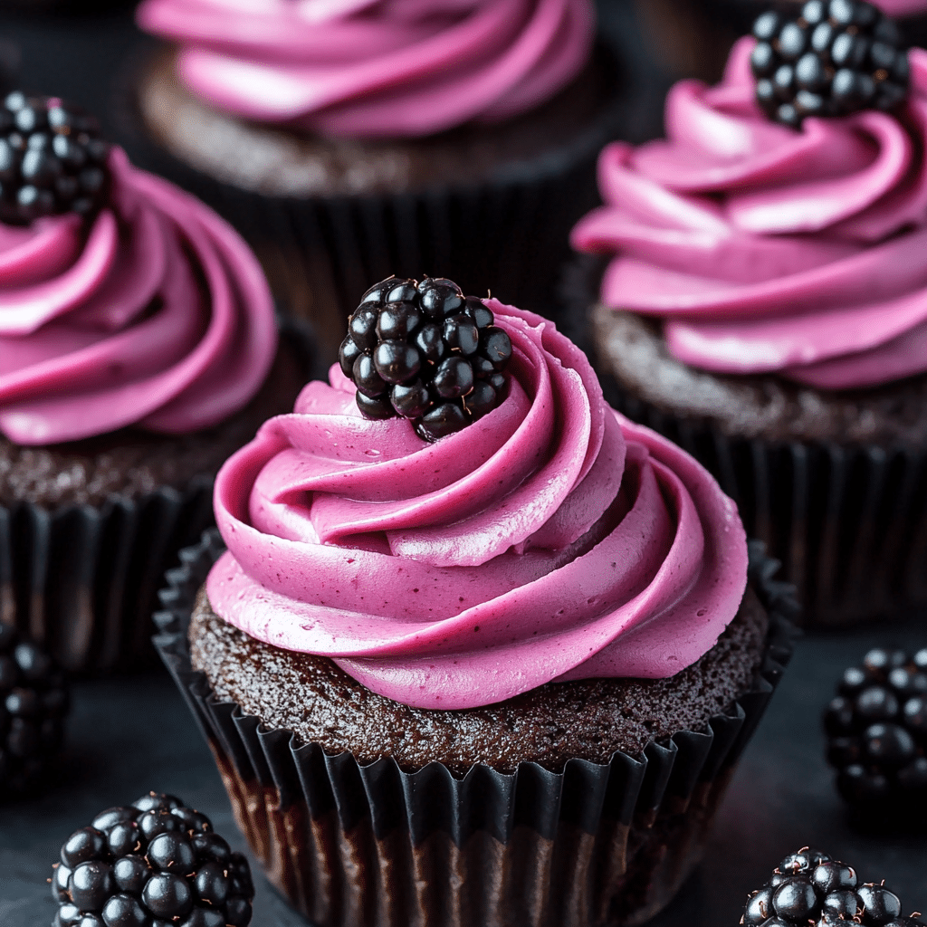 Chocolate Cupcakes with Blackberry Buttercream