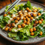 Creamy Vegan Caesar Salad with Roasted Chickpeas and Tahini Caesar Dressing
