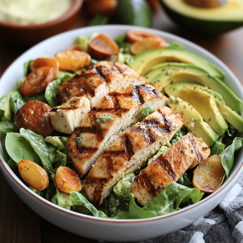 Skinny Chicken and Avocado Caesar Salad