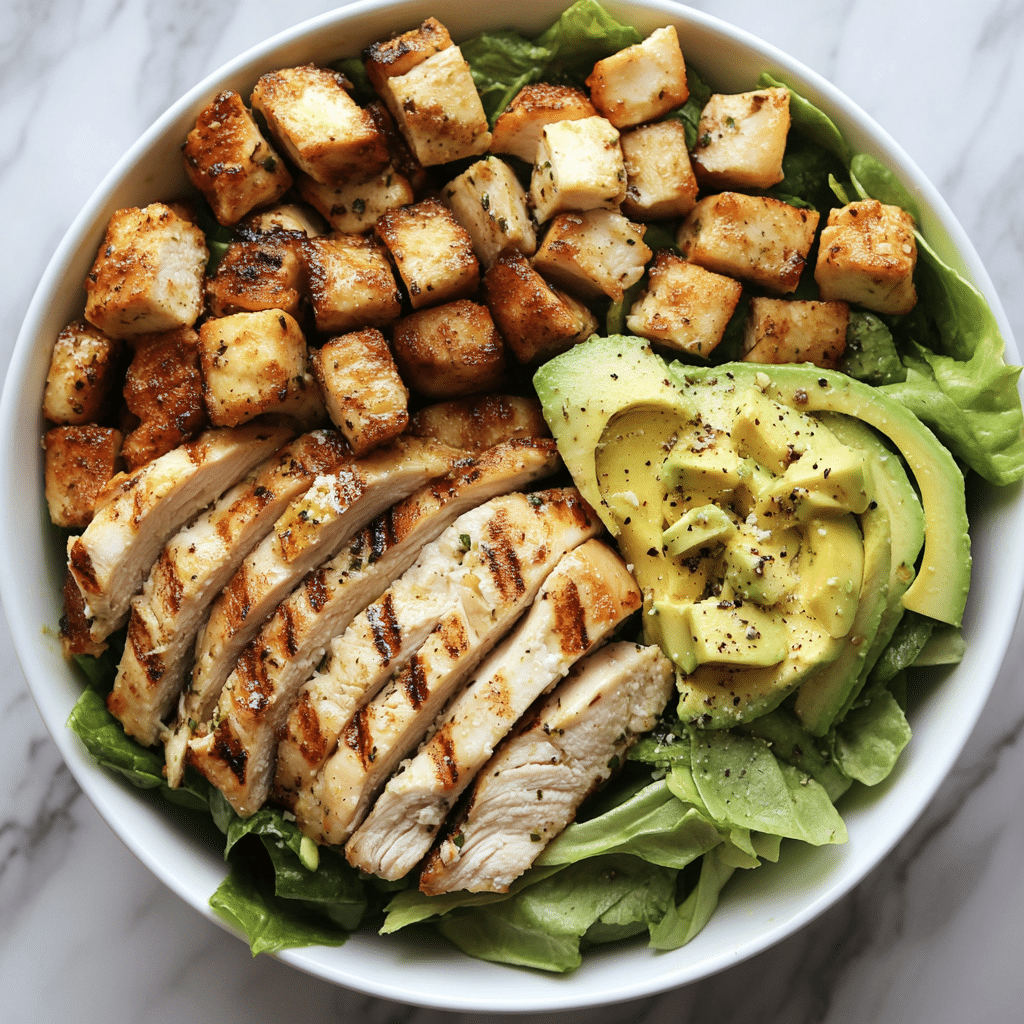 Skinny Chicken and Avocado Caesar Salad