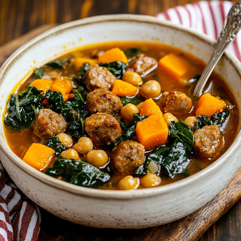 Smokey Sausage, Kale & Sweet Potato Soup
