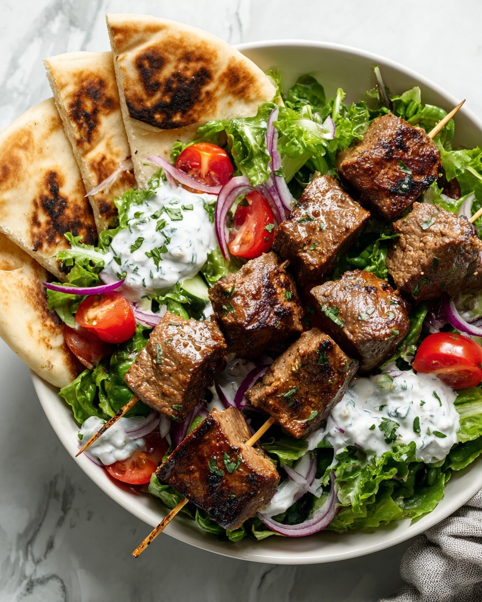 Middle Eastern Kofta Kebabs with Salad and Flatbread Recipe - Recipe Image