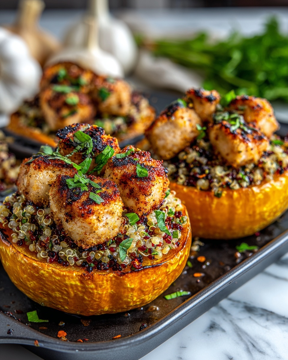 Sweet and Savory Honey Roasted Butternut Squash Stuffed with Chicken Recipe - Recipe Image