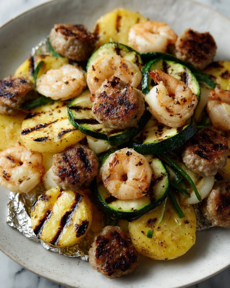 Shrimp, Zucchini, Potatoes, and Spicy Italian Sausage Foil Pack Recipe