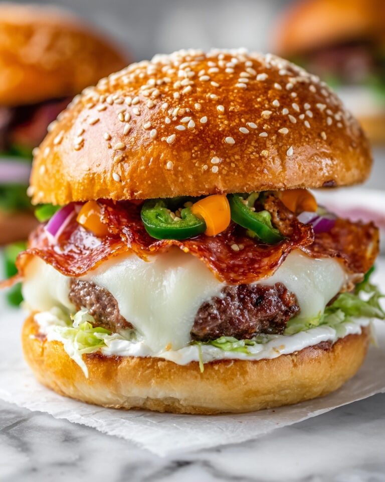 Pepperoni Burger with Provolone, Brioche, and Garlic Mayo Recipe
