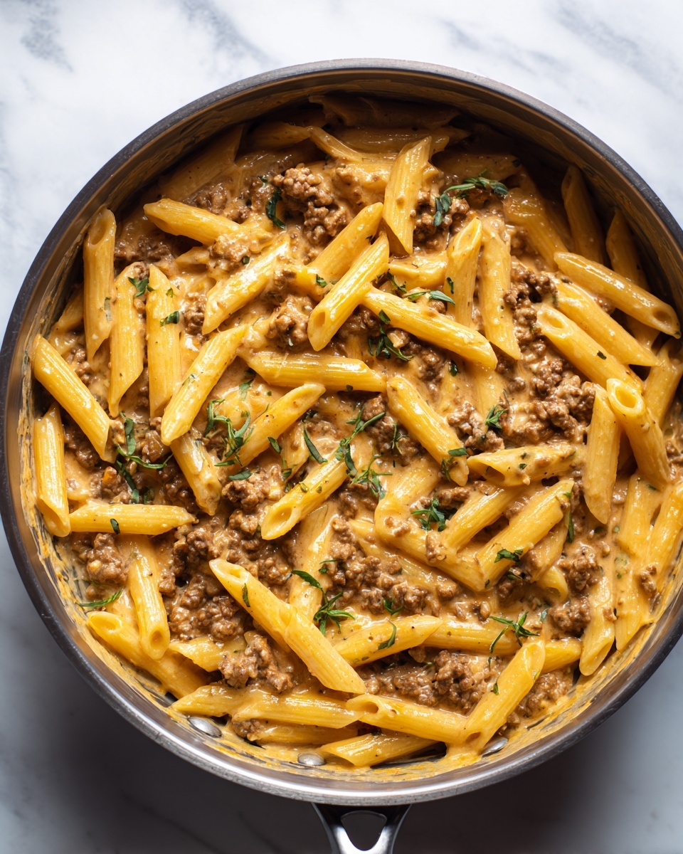 Cheesy Ground Beef Pasta Skillet Recipe - Recipe Image