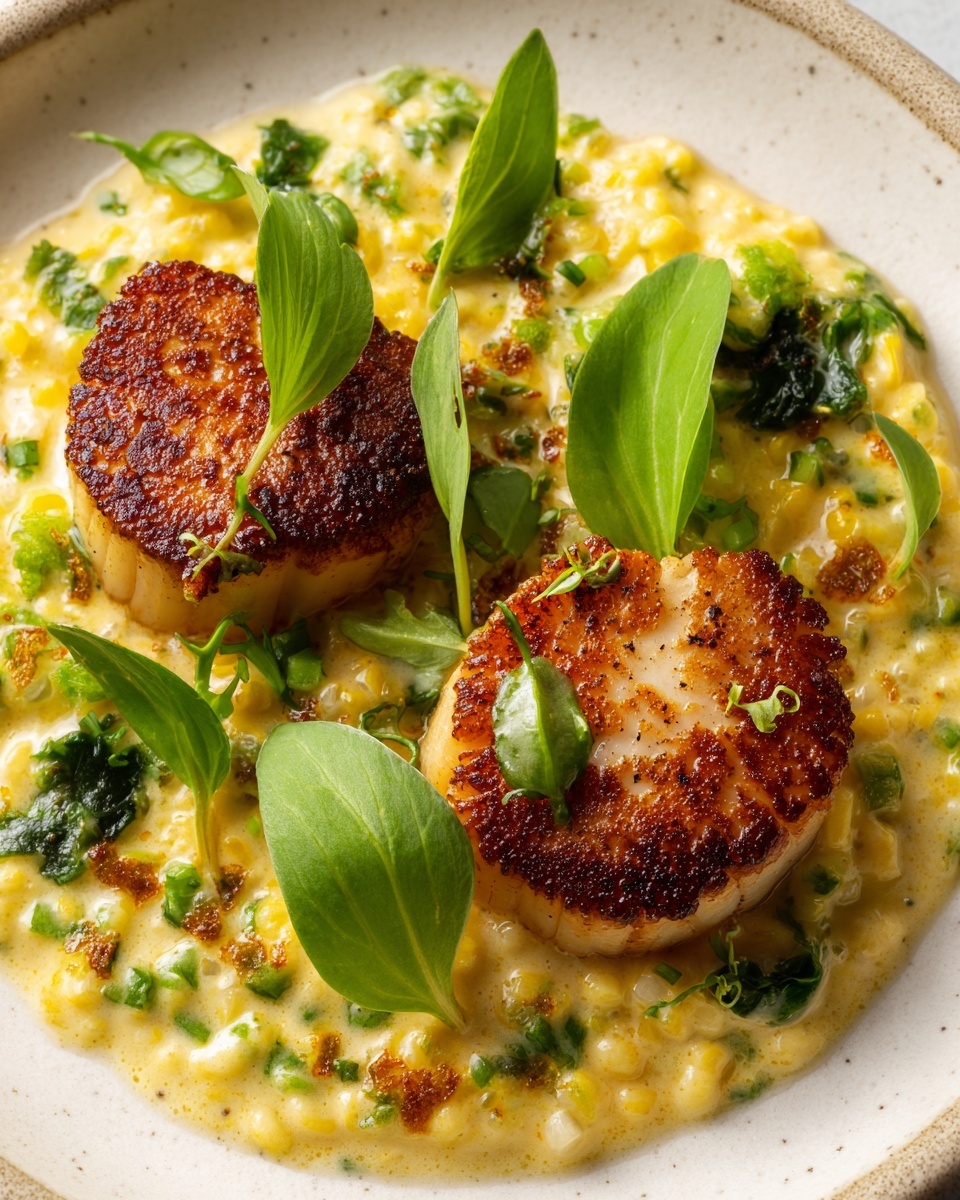 Seared Scallops with Smoky Sweet Corn Purée Recipe - Recipe Image