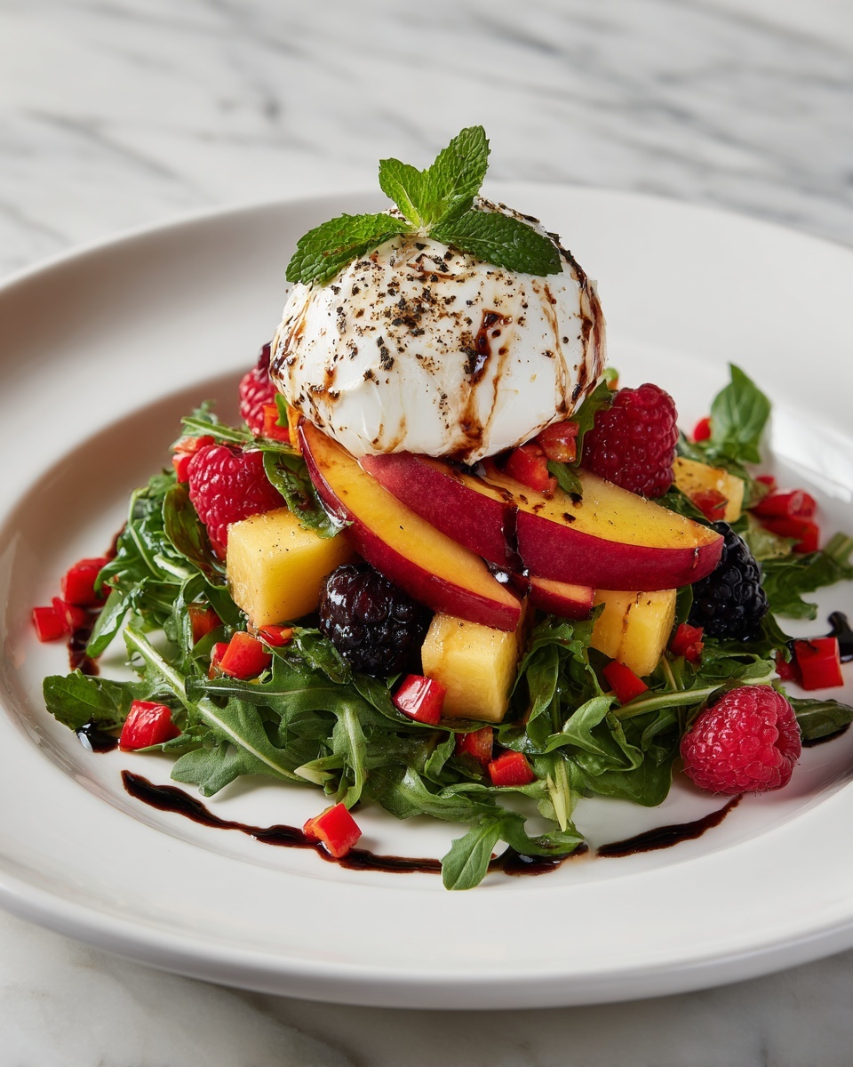 Peach Burrata Salad with Fresh Basil & Balsamic Glaze Recipe - Recipe Image