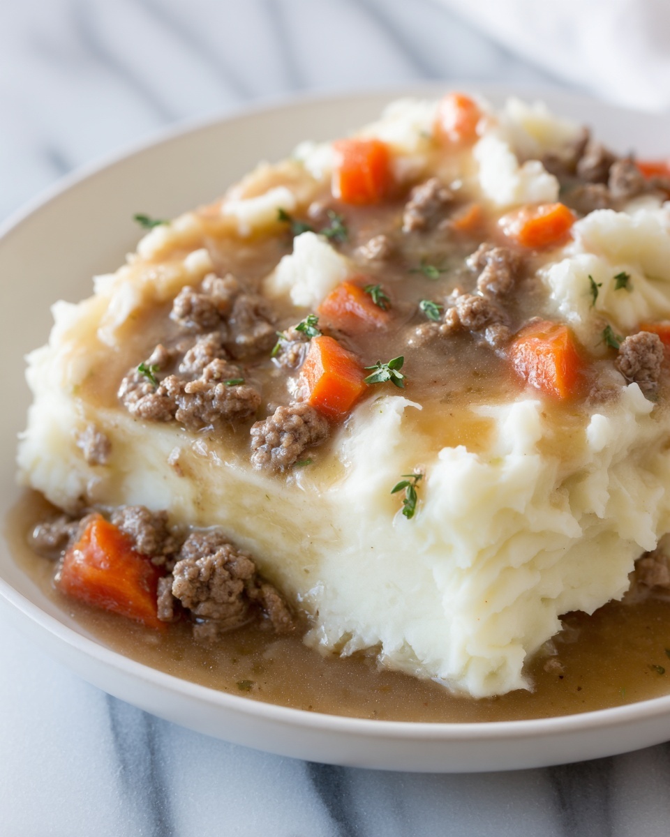 Ground Beef and Gravy Over Mashed Potatoes Recipe - Recipe Image