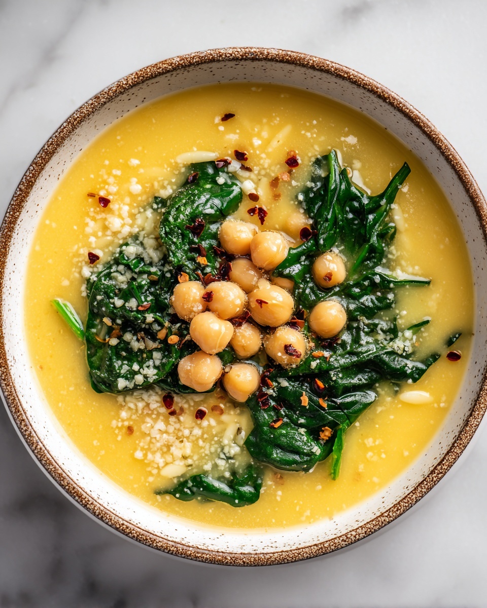 Turmeric Soup with Chickpeas, Orzo, and Spinach Recipe - Recipe Image