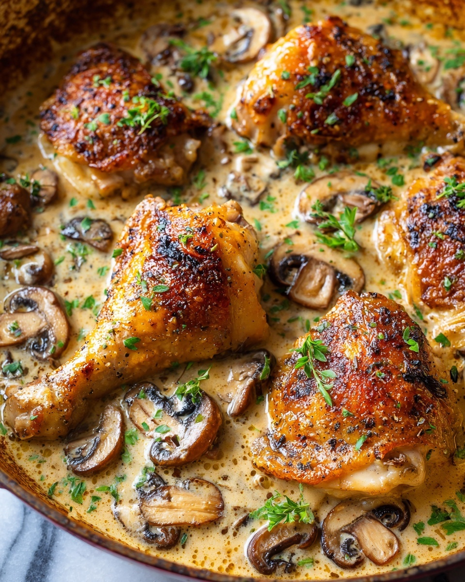 Cast Iron Creamy Mushroom Chicken Recipe - Recipe Image
