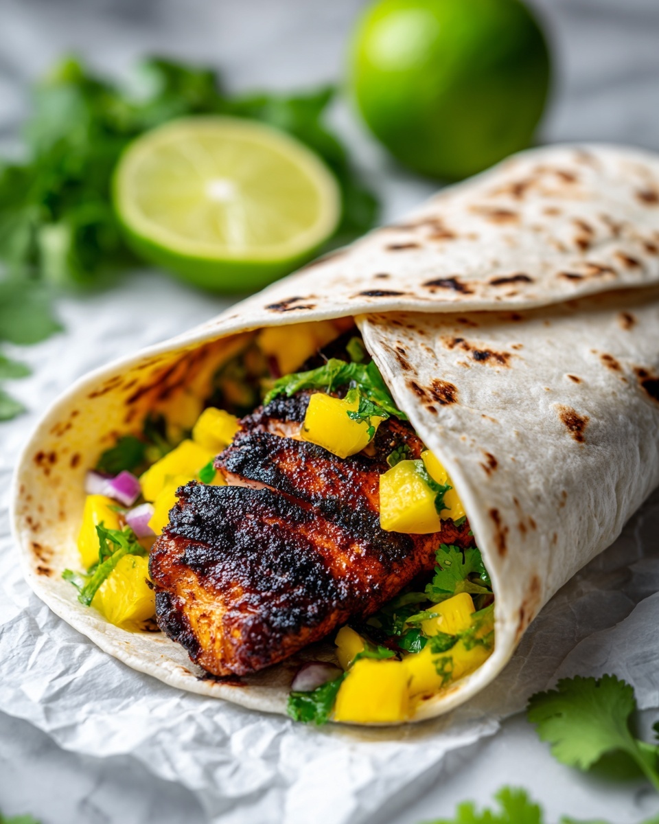 Jerk Chicken Burritos with Mango Salsa Recipe - Recipe Image