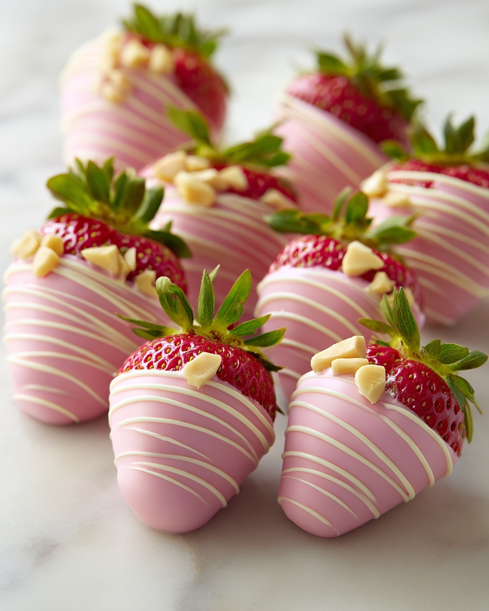 Pink Chocolate Strawberries with White Chocolate Drizzle Recipe - Recipe Image