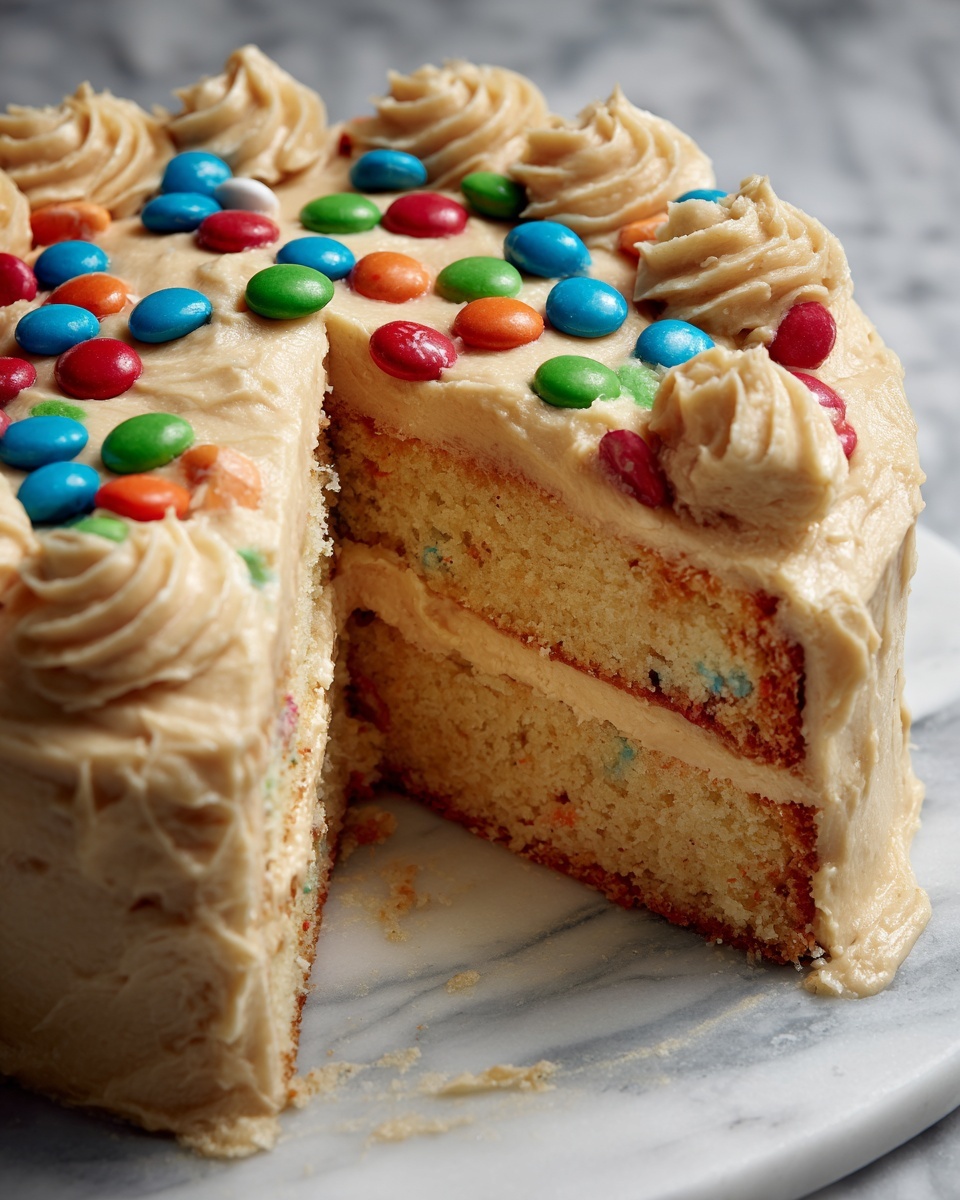 M&M’s Peanut Butter Cake with Peanut Butter Frosting Recipe - Recipe Image