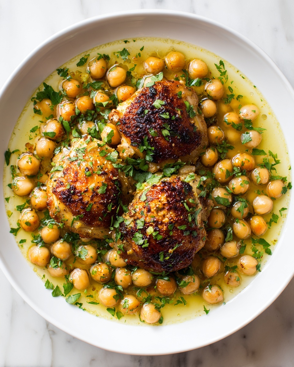 Crispy Chicken Thighs Over Vinegar Beans Recipe - Recipe Image