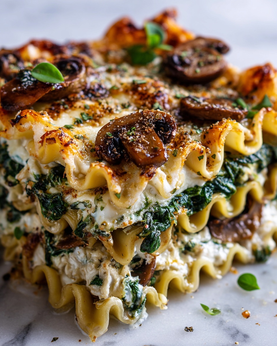 Creamy Spinach and Mushroom White Lasagna Recipe - Recipe Image