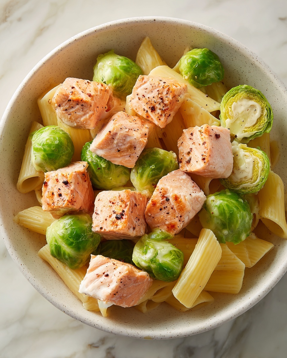 Salmon Pasta with Brussels Sprouts Recipe - Recipe Image