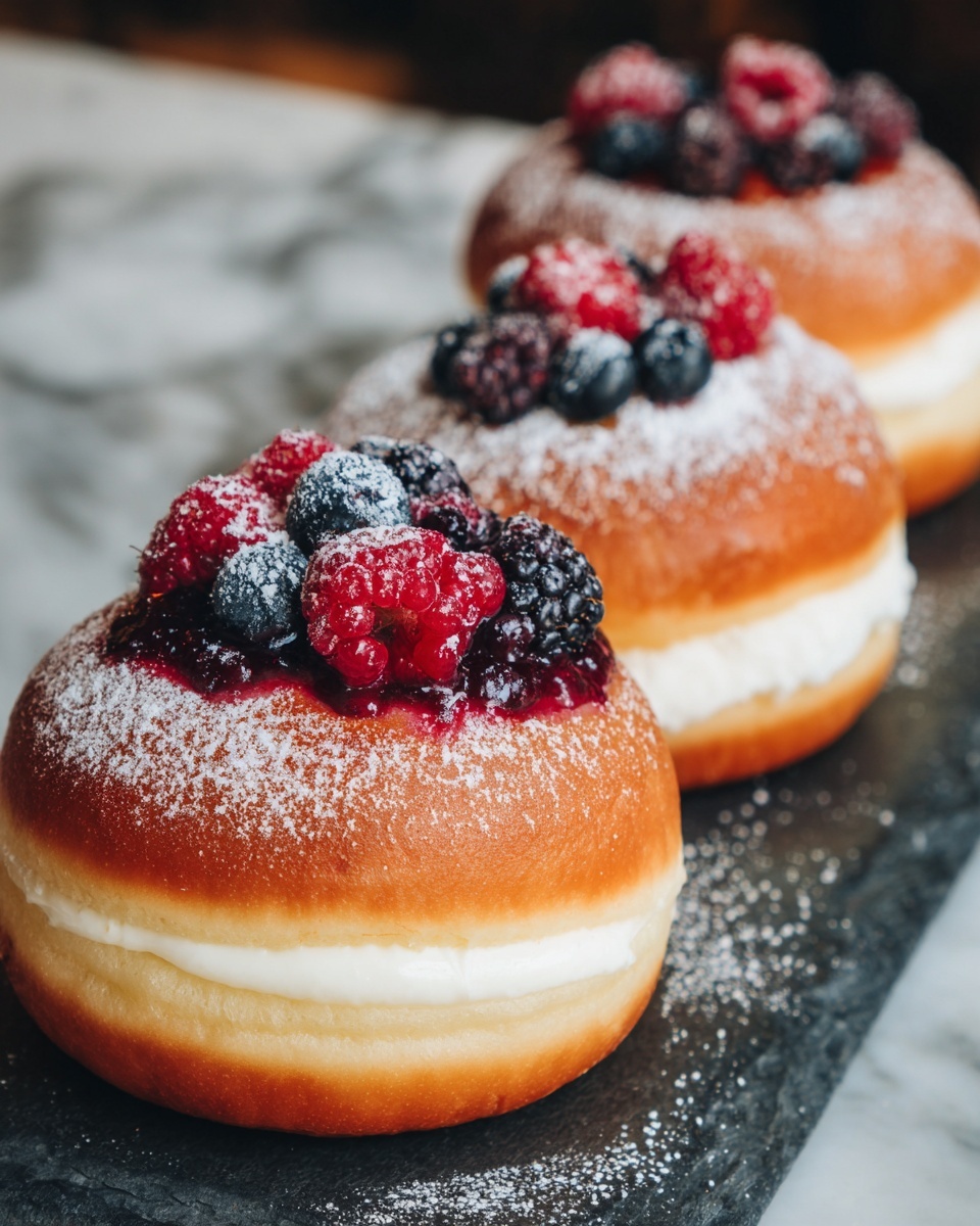 Summer Fruit Cheesecake Stuffed Brioche Doughnuts Recipe - Recipe Image