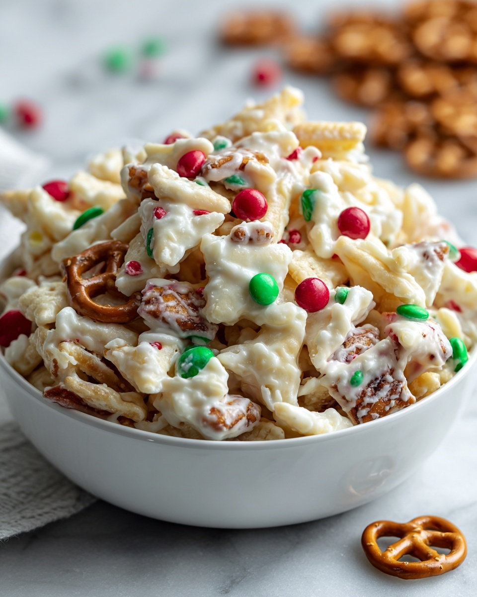 White Chocolate Pretzel Crockpot Christmas Candy Recipe - Recipe Image