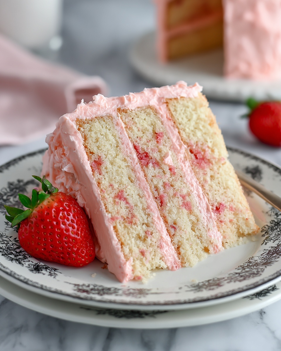 Strawberry Cake with Homemade Strawberry Frosting Recipe - Recipe Image