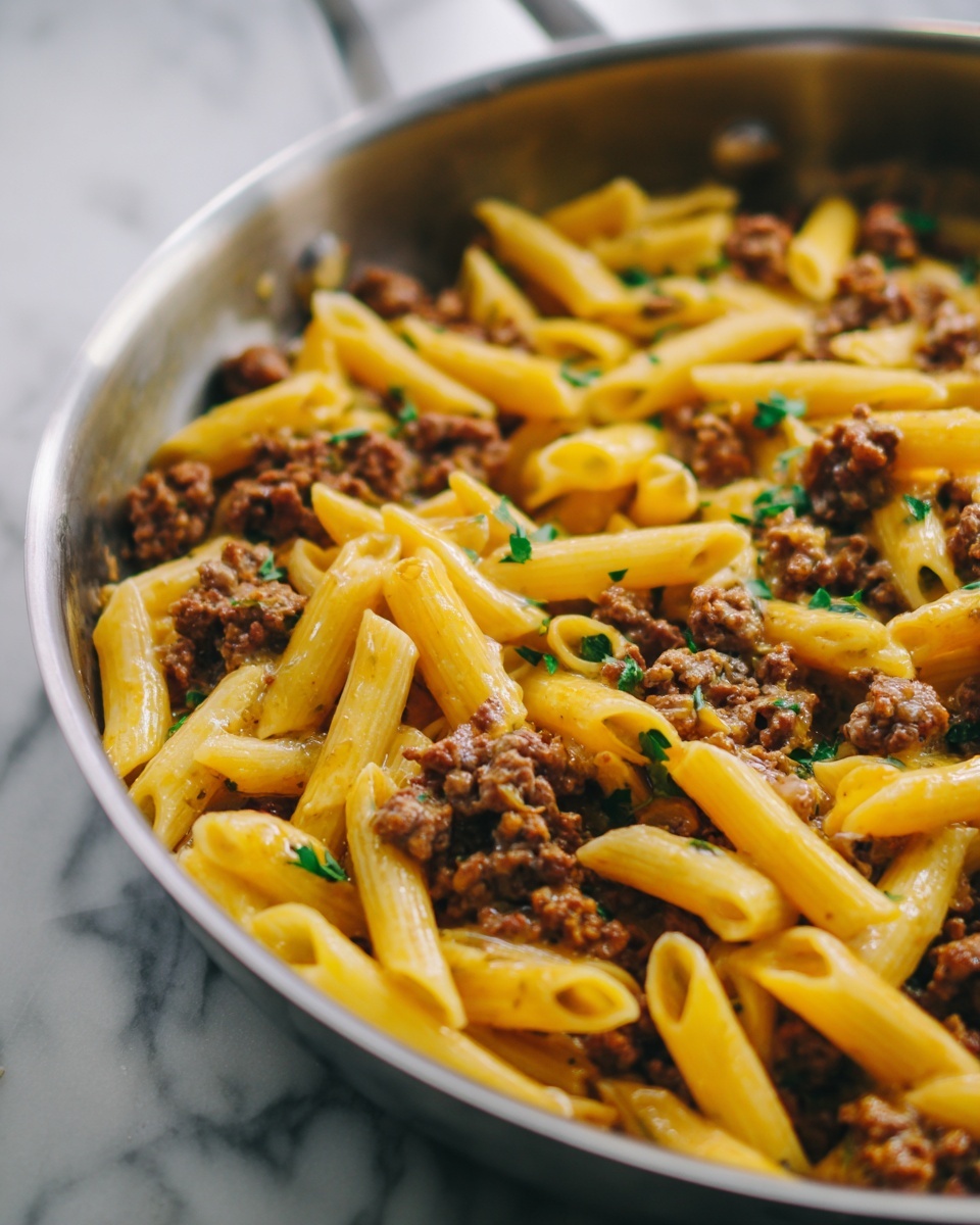 Cheesy Ground Beef Pasta Skillet Recipe - Recipe Image