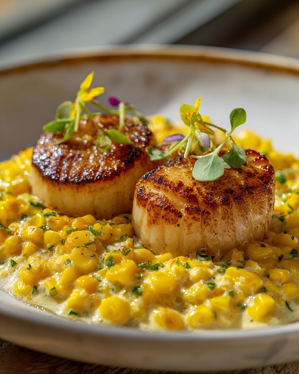 Seared Scallops with Smoky Sweet Corn Purée Recipe - Recipe Image