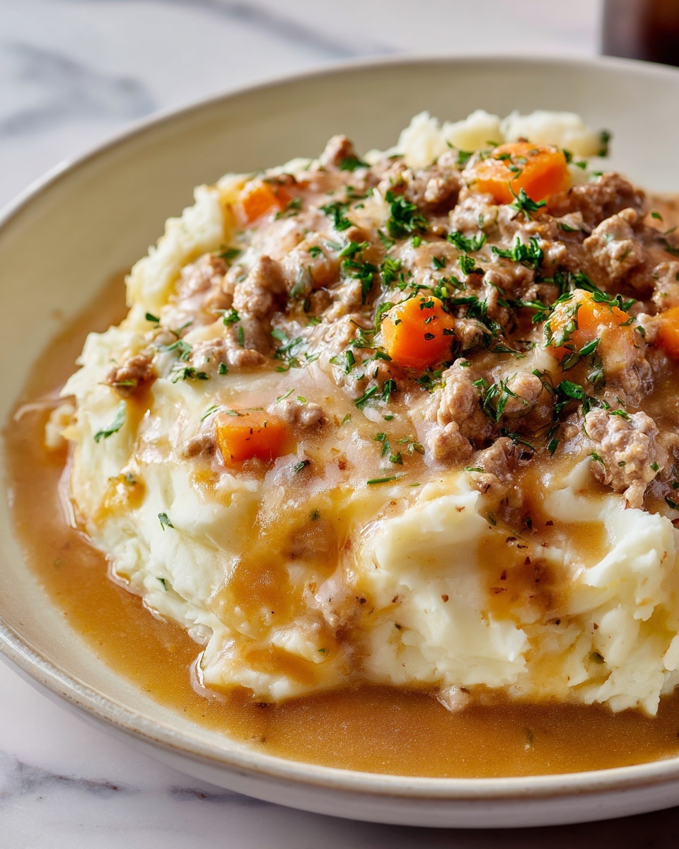 Ground Beef and Gravy Over Mashed Potatoes Recipe - Recipe Image