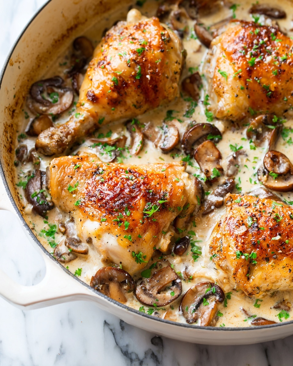 Cast Iron Creamy Mushroom Chicken Recipe - Recipe Image