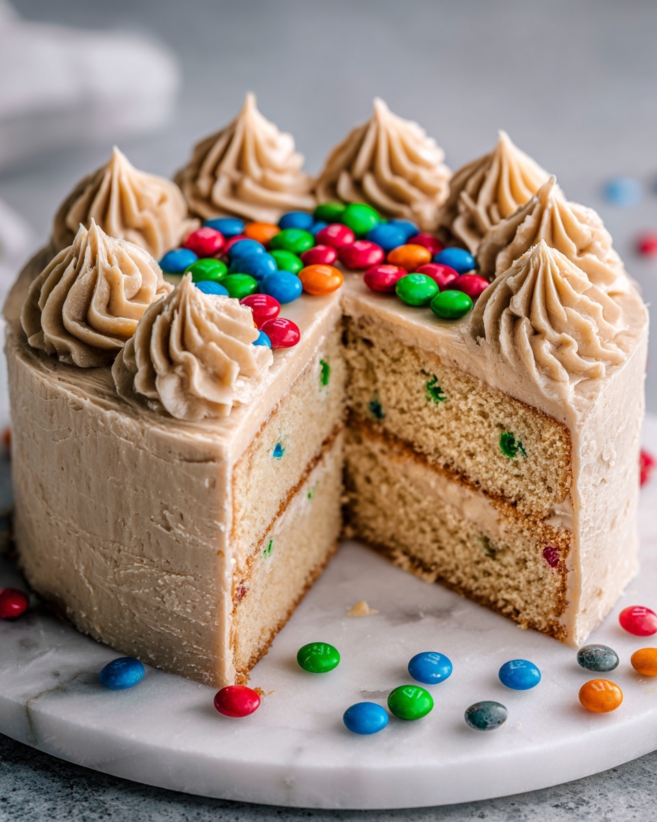 M&M’s Peanut Butter Cake with Peanut Butter Frosting Recipe - Recipe Image