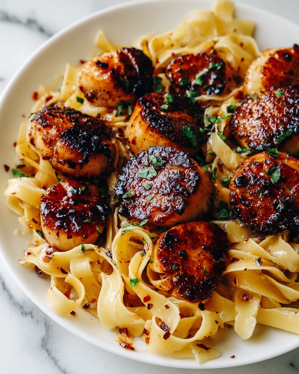 Creamy Tuscan Spaghetti with Jumbo Scallops Recipe - Recipe Image