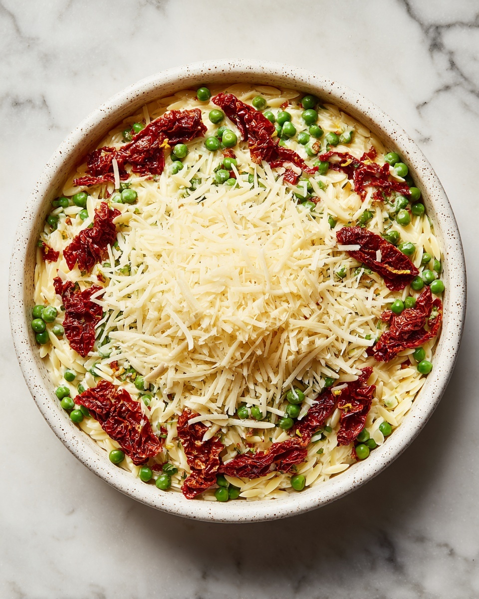 Spring Orzotto with Sun-Dried Tomato Pesto, Asparagus, and Snap Peas Recipe - Recipe Image