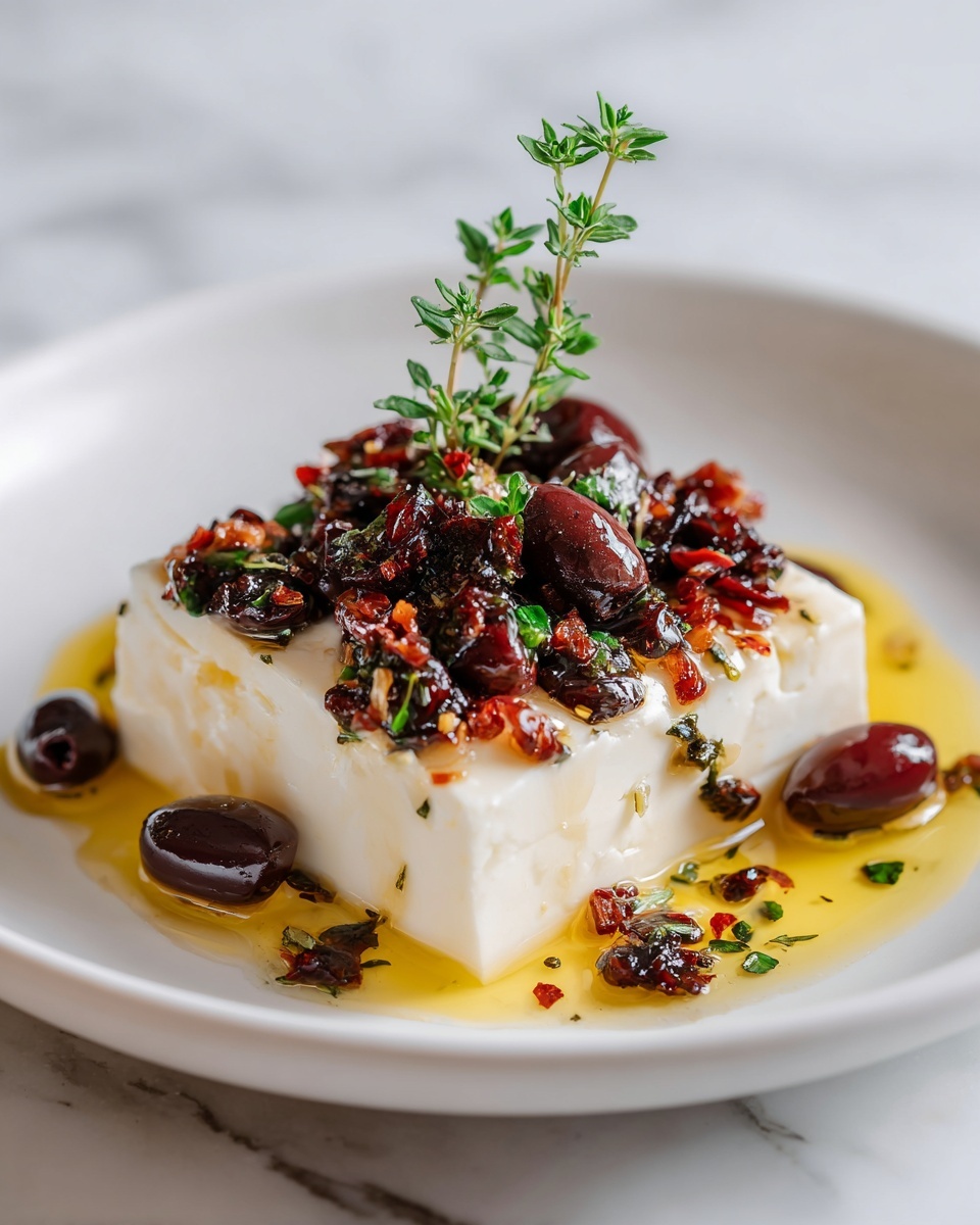 Baked Feta with Olives and Sun-Dried Tomatoes Recipe - Recipe Image