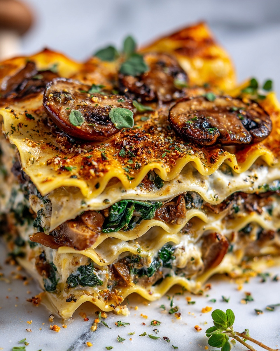 Creamy Spinach and Mushroom White Lasagna Recipe - Recipe Image