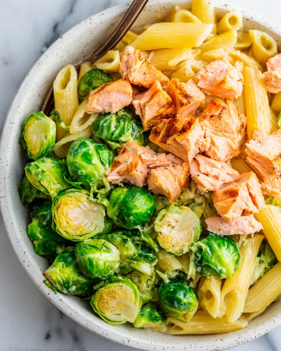 Salmon Pasta with Brussels Sprouts Recipe - Recipe Image
