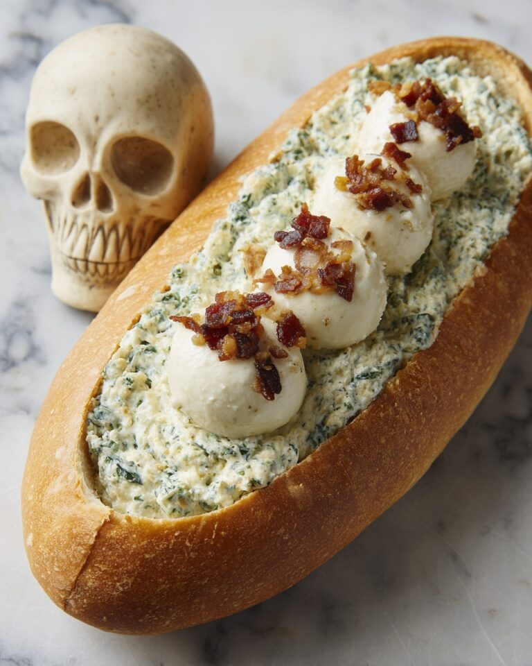 Halloween Lipton Spinach Dip in a Coffin Bread Bowl Recipe
