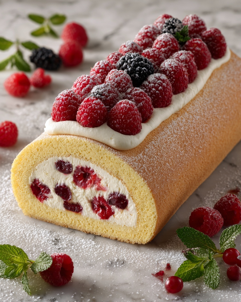 Raspberry Cream Roll Cake Recipe - Recipe Image