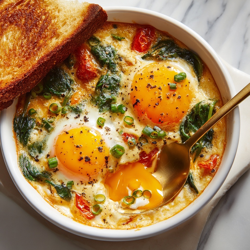 Baked Feta Eggs with Tomatoes and Spinach Recipe - Recipe Image