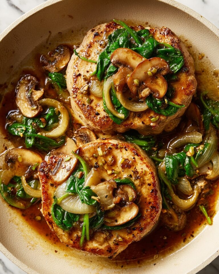 Goat Cheese & Spinach Stuffed Chicken Breast with Caramelized Onions and Mushrooms Recipe