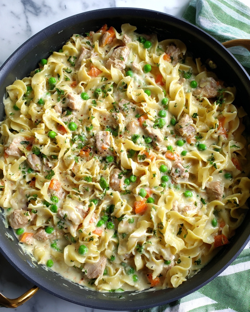 Chicken Pot Pie Noodle Skillet Recipe - Recipe Image