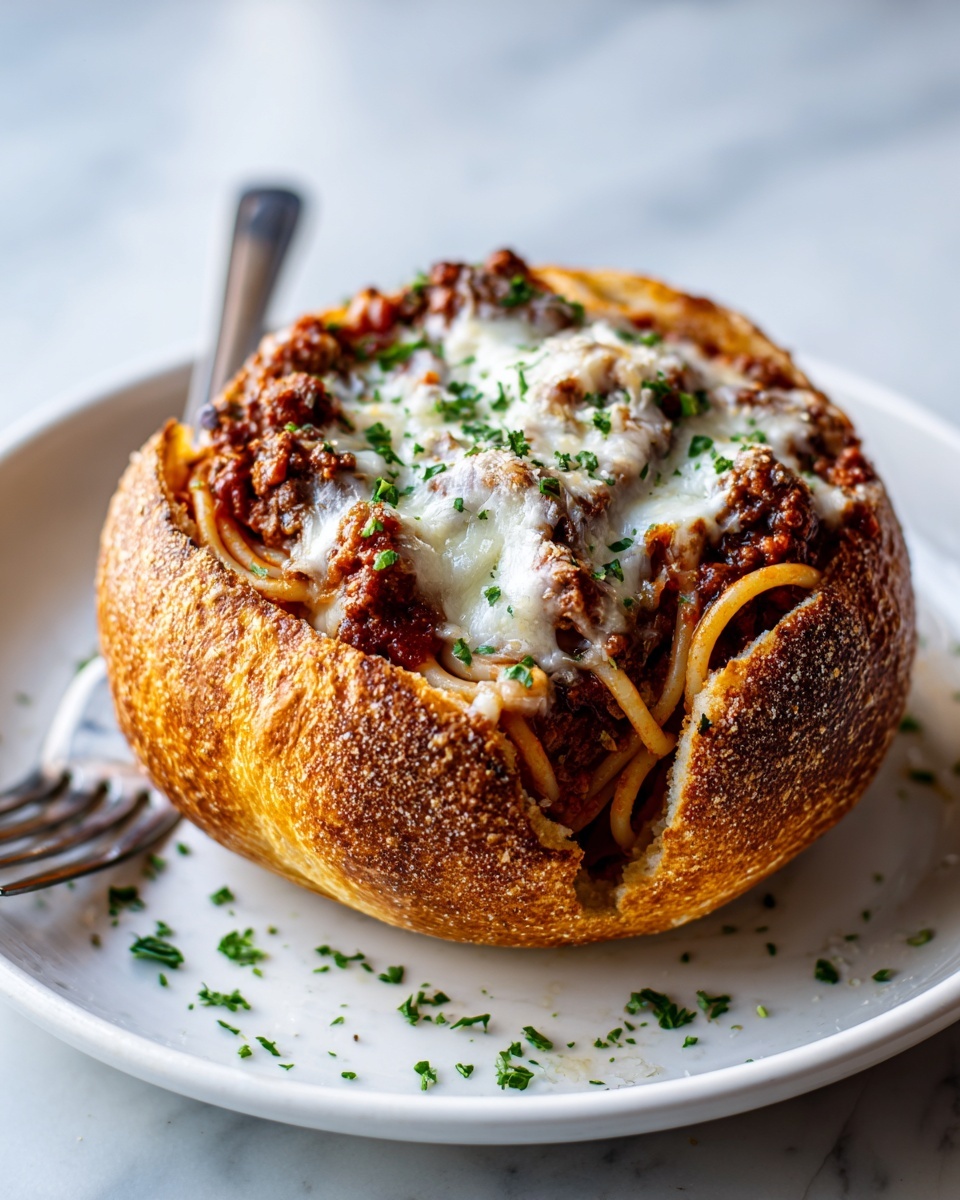 Personal Spaghetti Bread Bowls Recipe - Recipe Image