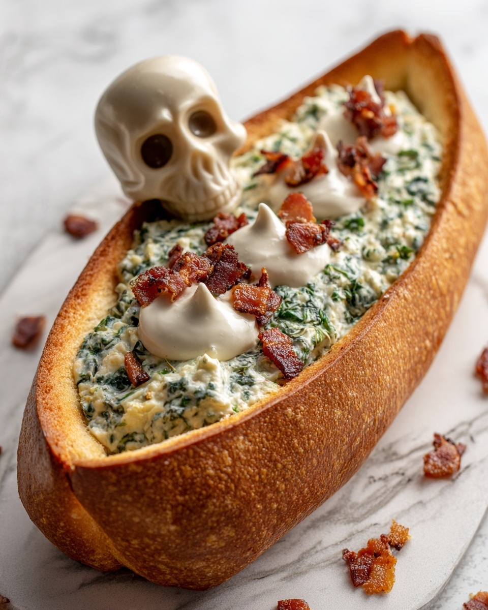 Halloween Lipton Spinach Dip in a Coffin Bread Bowl Recipe - Recipe Image