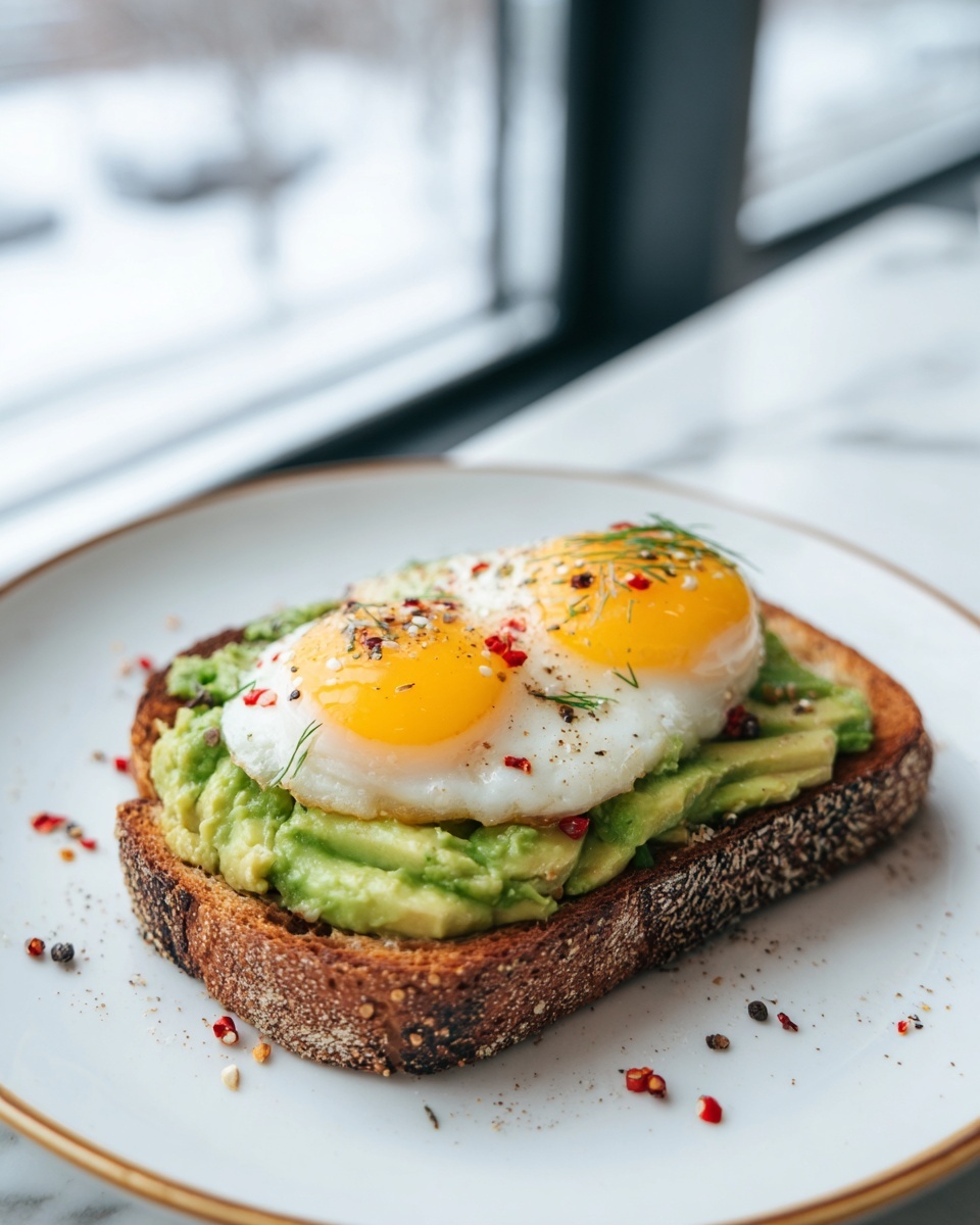 Smashed Avocado Egg Toast with Chili Flakes Recipe - Recipe Image