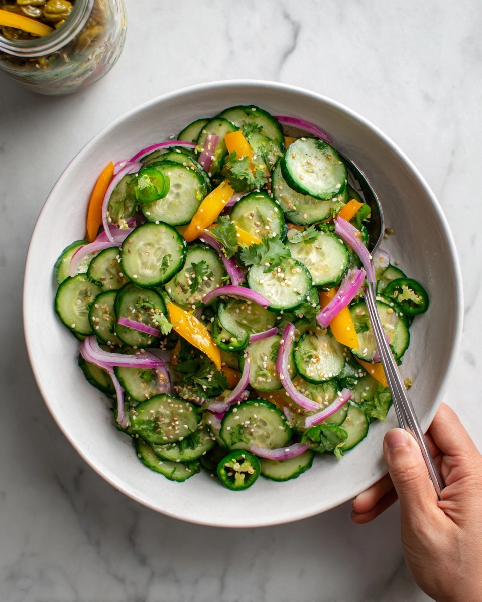 Pickled Cucumber, Onion, and Bell Pepper Salad Recipe - Recipe Image