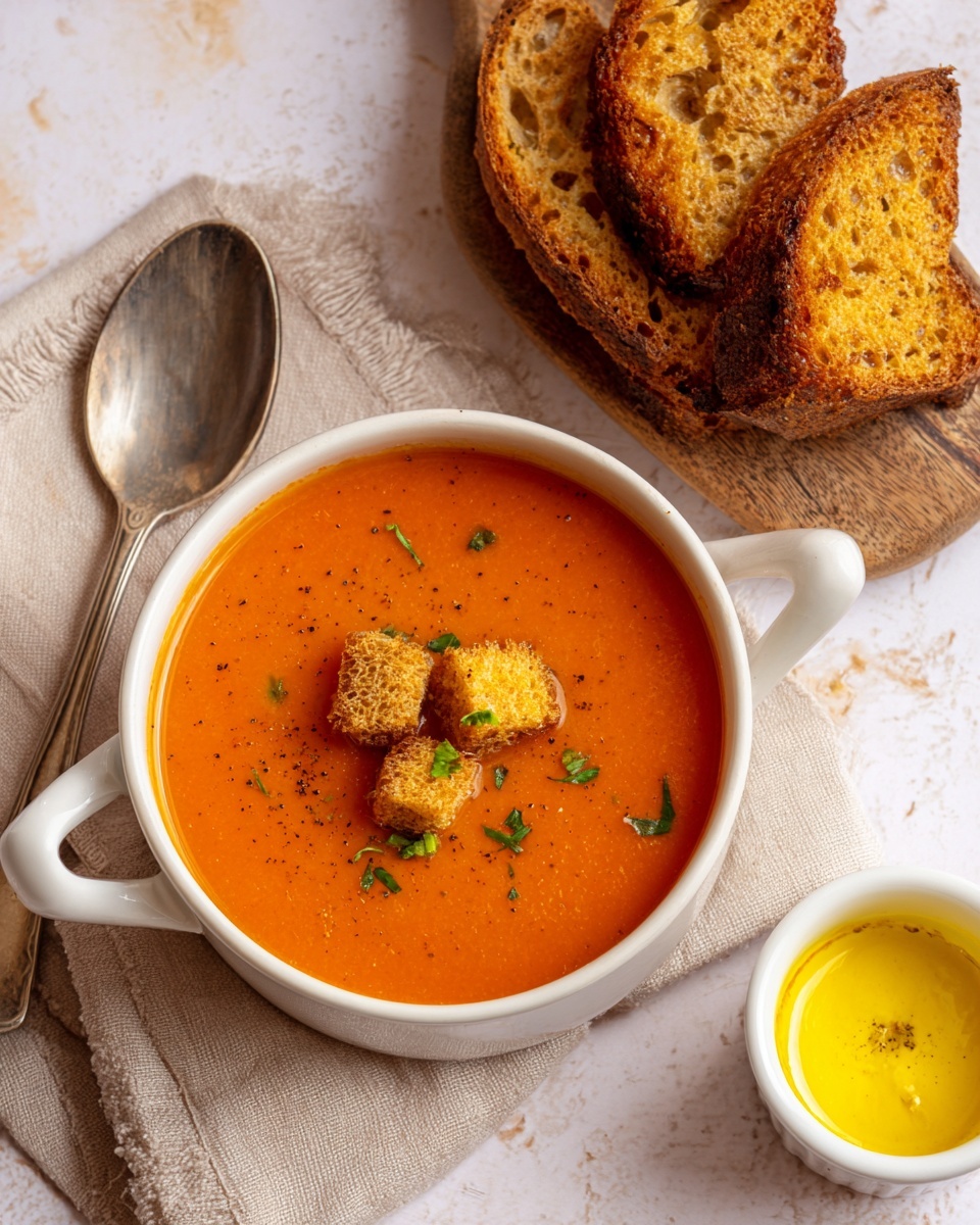 Creamy Vegetable Soup with Croutons Recipe - Recipe Image