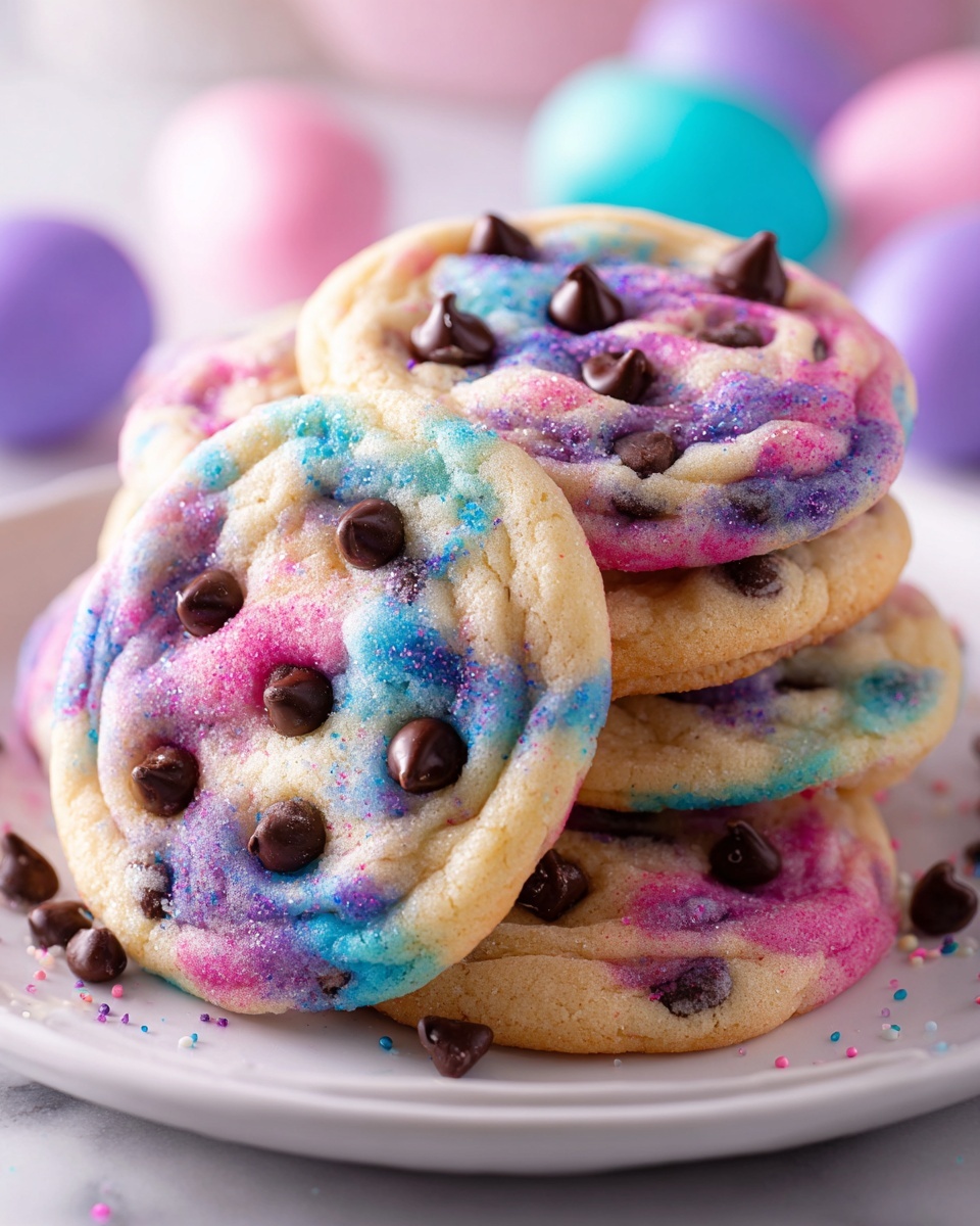 Pastel Marbled Chocolate Chip Cookies with Easter M&Ms Recipe - Recipe Image