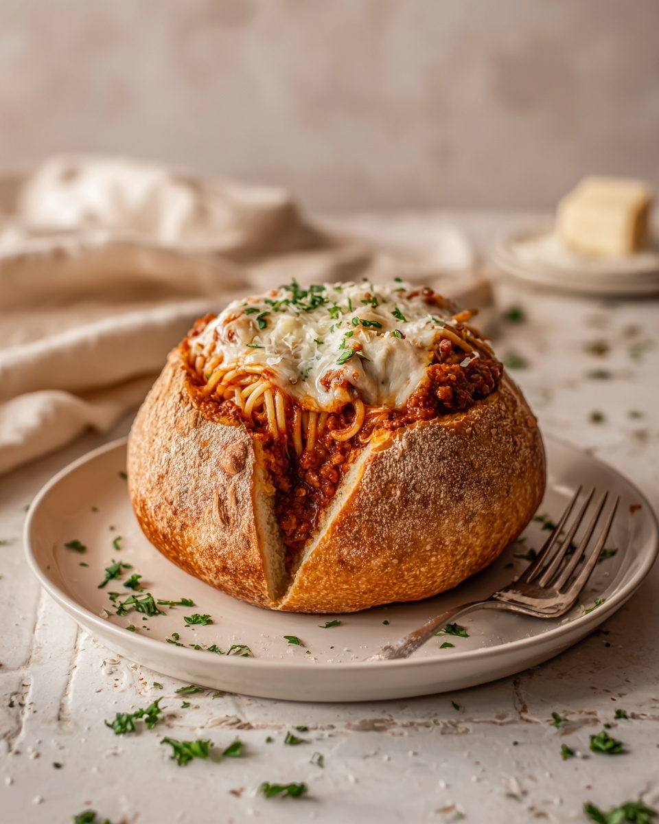 Personal Spaghetti Bread Bowls Recipe - Recipe Image