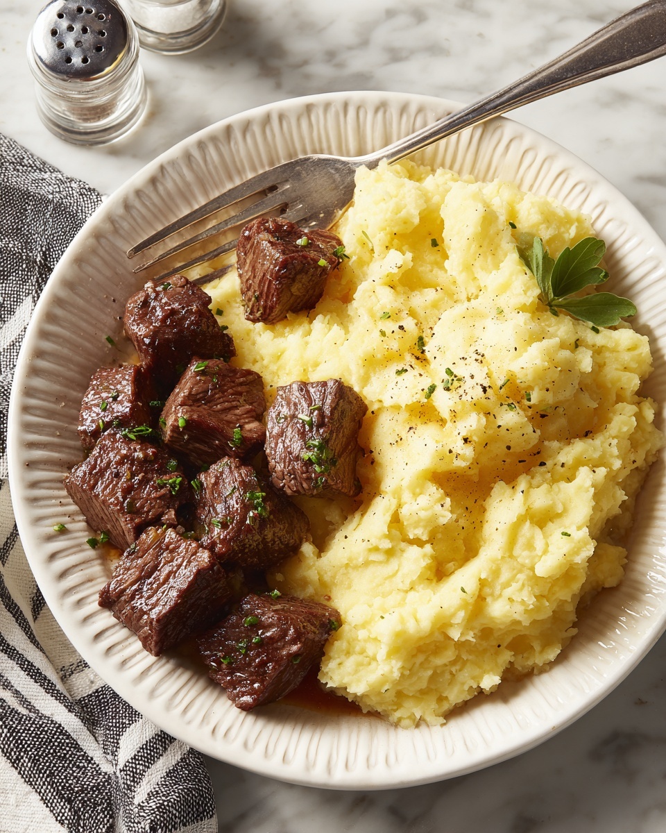 Garlic Butter Steak Bites with Creamy Mashed Potatoes Recipe - Recipe Image